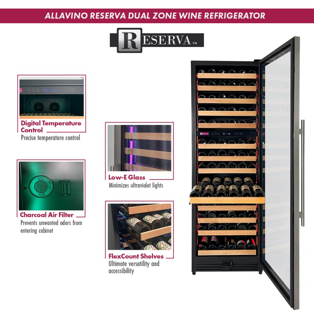 Allavino Reserva Series 326-Bottle Dual Zone Side-by-Side Wine Refrigerators – Tall Black Glass Doors