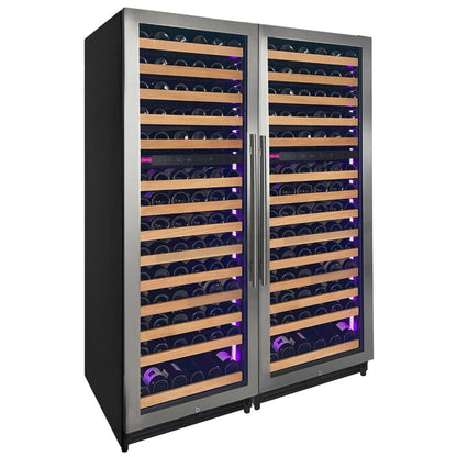 High-capacity 4-zone luxury wine cooler with stainless steel French doors.