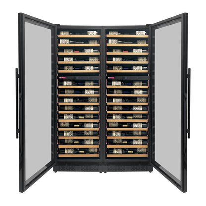 Allavino Reserva Series 134-Bottle 71" Tall Three Zone Shallow Side-by-Side Wine Refrigerator – Black Finish with Wood Front Shelves