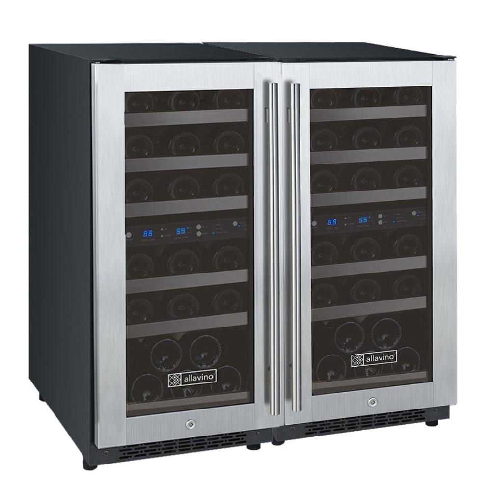 Stainless steel wine cooler with dual French doors