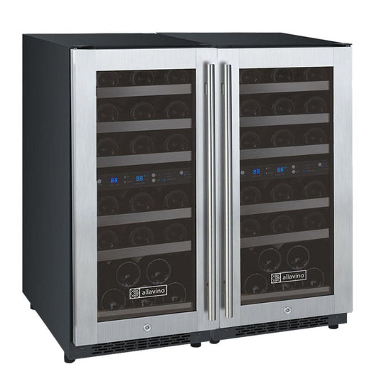 Stainless steel 60-bottle wine cooler with French doors