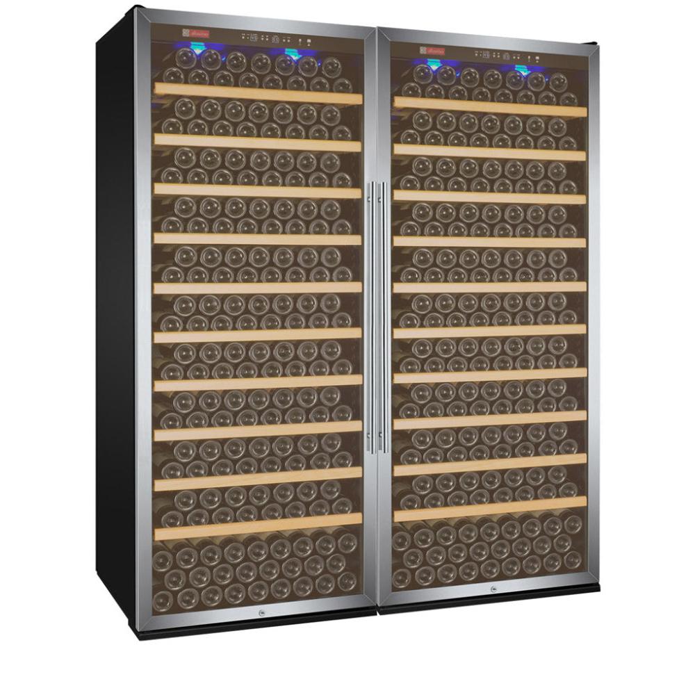 Stainless steel French door wine cooler with 554-bottle capacity