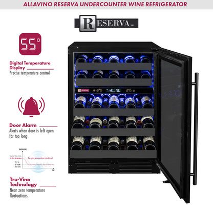 Allavino Reserva Series 50 Bottle Dual Zone Undercounter Wine Cooler Refrigerator - Black Stainless Steel Door, Right Hinge