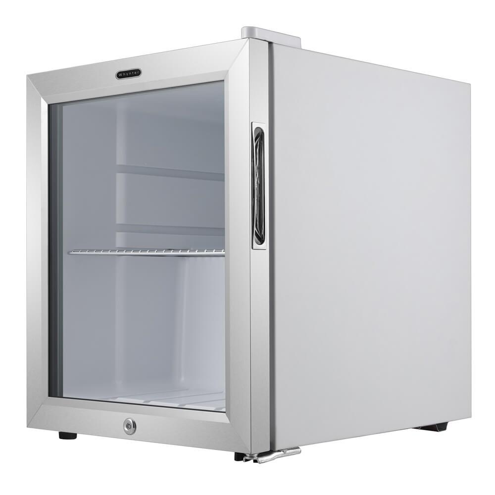 Compact beverage cooler with glass door