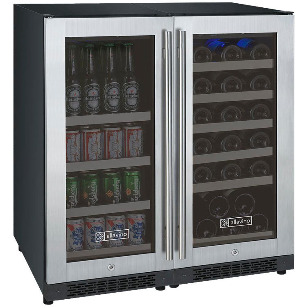 Built-in stainless steel dual-zone wine cooler with French doors