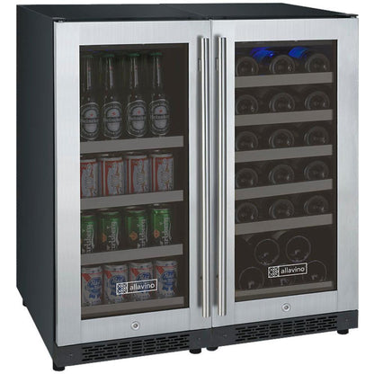 Built-in stainless steel dual-zone wine cooler with French doors