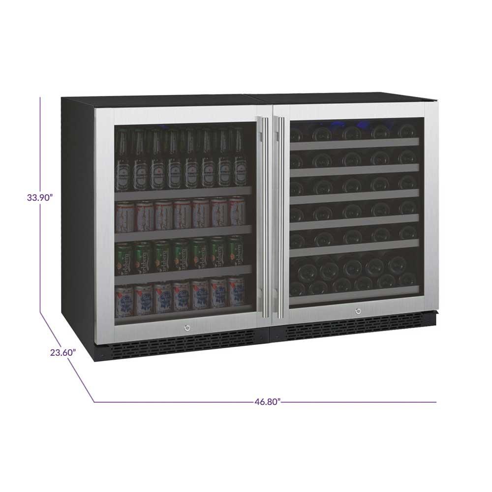 Allavino FlexCount Series 56-Bottle/154-Can Dual Zone Side-by-Side Wine Refrigerator and Beverage Center – Stainless Steel Finish