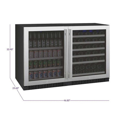 Allavino FlexCount Series 56-Bottle/154-Can Dual Zone Side-by-Side Wine Refrigerator and Beverage Center – Stainless Steel Finish