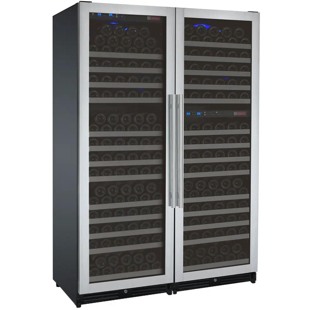 Commercial triple-zone wine cooler with stainless French doors