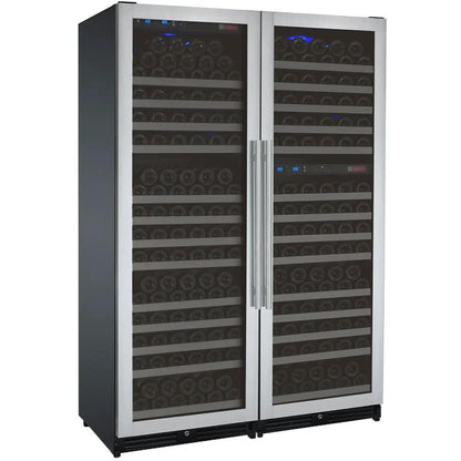 Commercial triple-zone wine cooler with stainless French doors