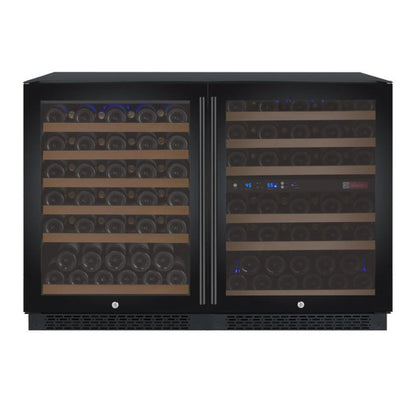 Black triple-zone built-in wine cooler with French doors