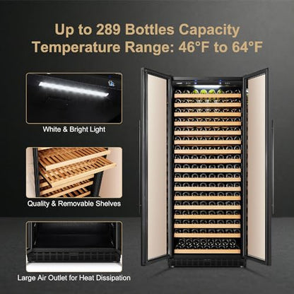 LanboPro 257-Bottle Single Zone Wine Cooler – Black, Spacious Storage and Optimal Cooling