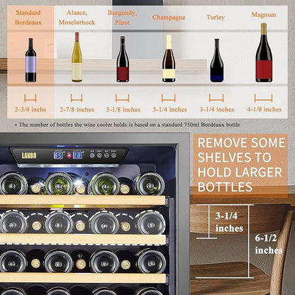 LanboPro 143-Bottle Triple Zone Wine Cooler – Precise Temperature Control, Stylish Design