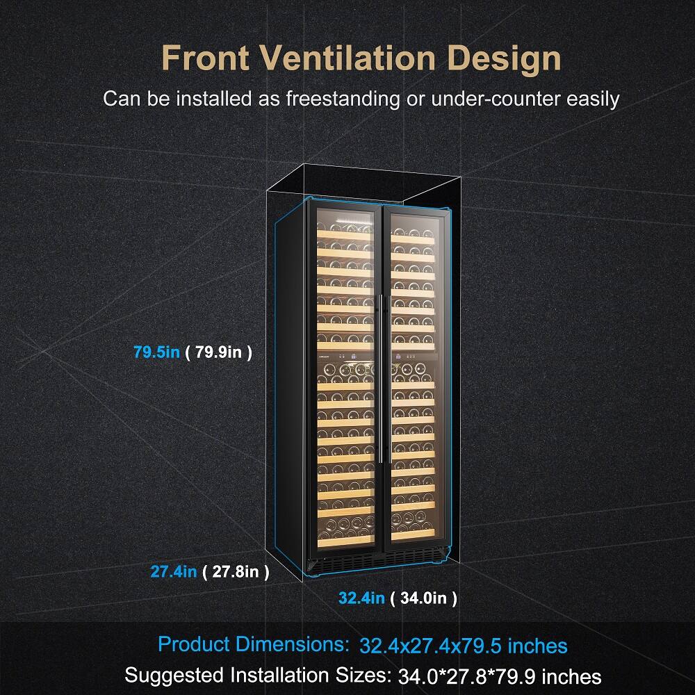 LanboPro 255-Bottle Dual Door Wine Cooler – Dual Zone, Black, French Doors, Efficient Storage