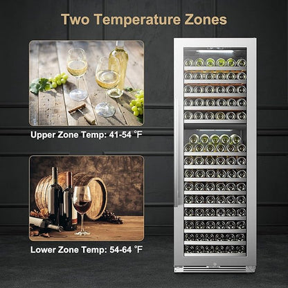 	Dual zone wine cooler displaying both red and white wines.