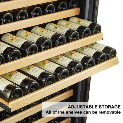 Fully stocked Lanbo LW328SD wine cellar with removable beech wood shelves