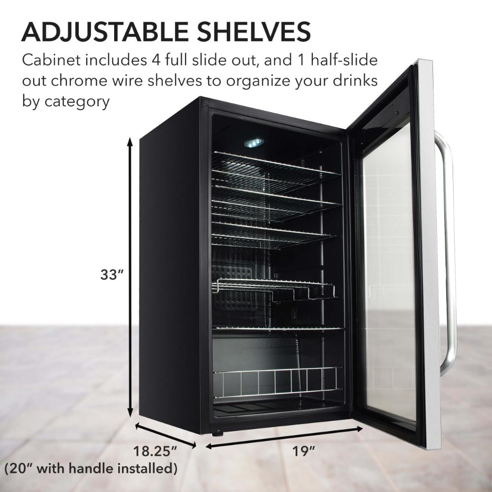 Premium beverage cooler with UV-protected glass door