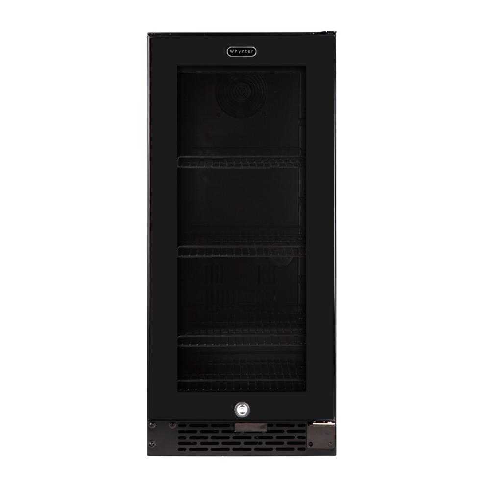 Black glass beverage fridge for undercounter installation