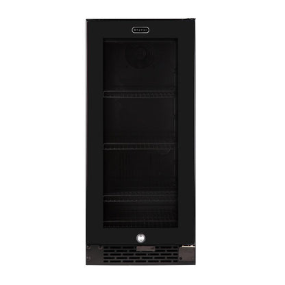 Black glass beverage fridge for undercounter installation