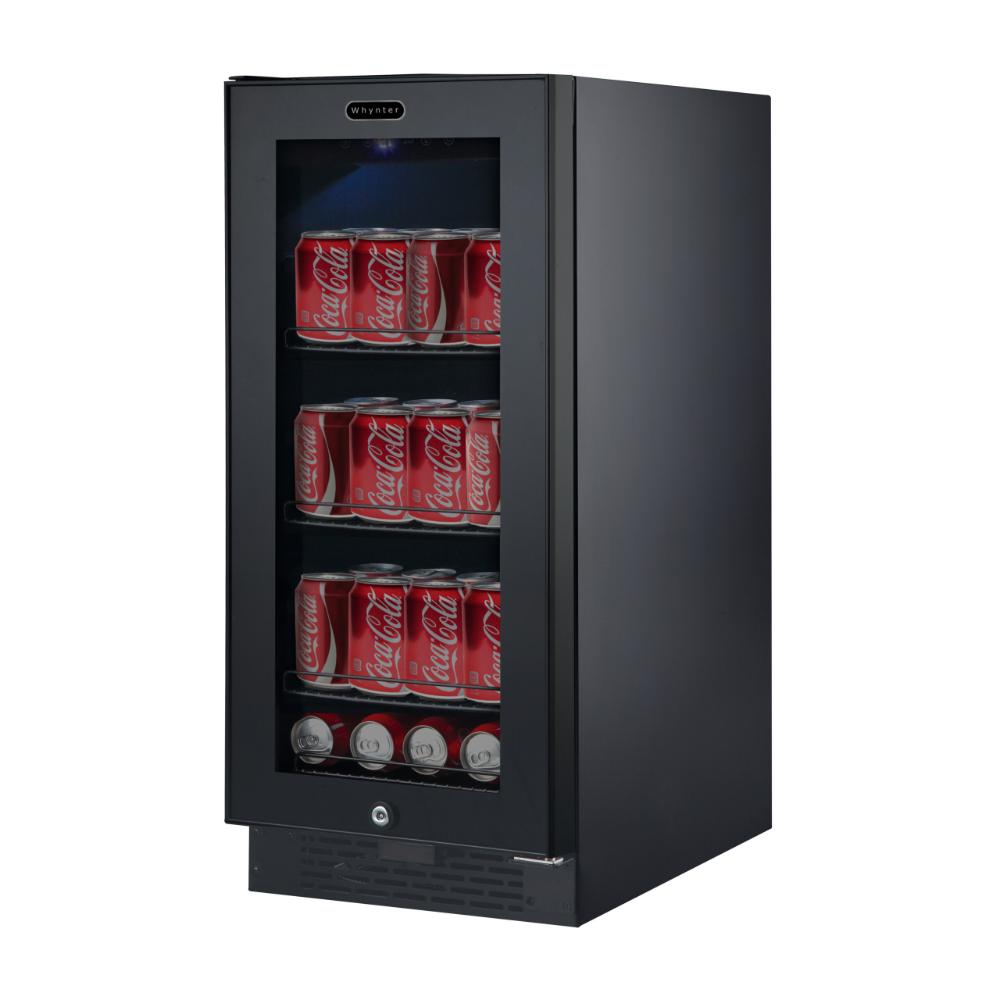 Whynter 15" Built-In /UnderCounter Beverage Refrigerator - 80 Can, Black Glass