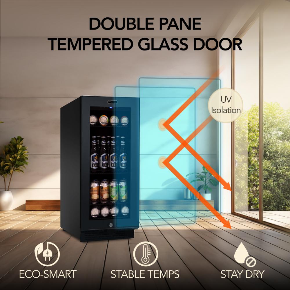 Whynter 15" Built-In /UnderCounter Beverage Refrigerator - 80 Can, Black Glass