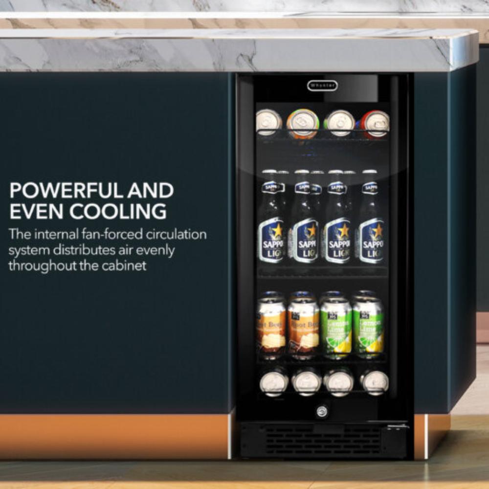 Whynter 15" Built-In /UnderCounter Beverage Refrigerator - 80 Can, Black Glass