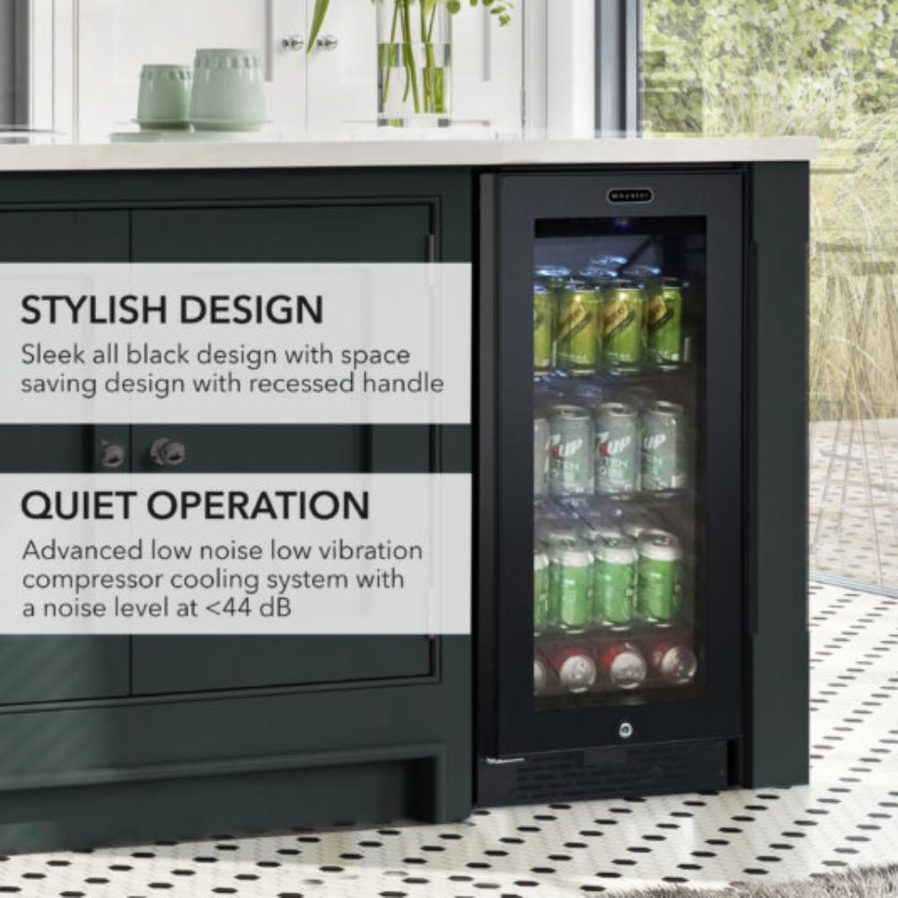 Whynter 15" Built-In /UnderCounter Beverage Refrigerator - 80 Can, Black Glass