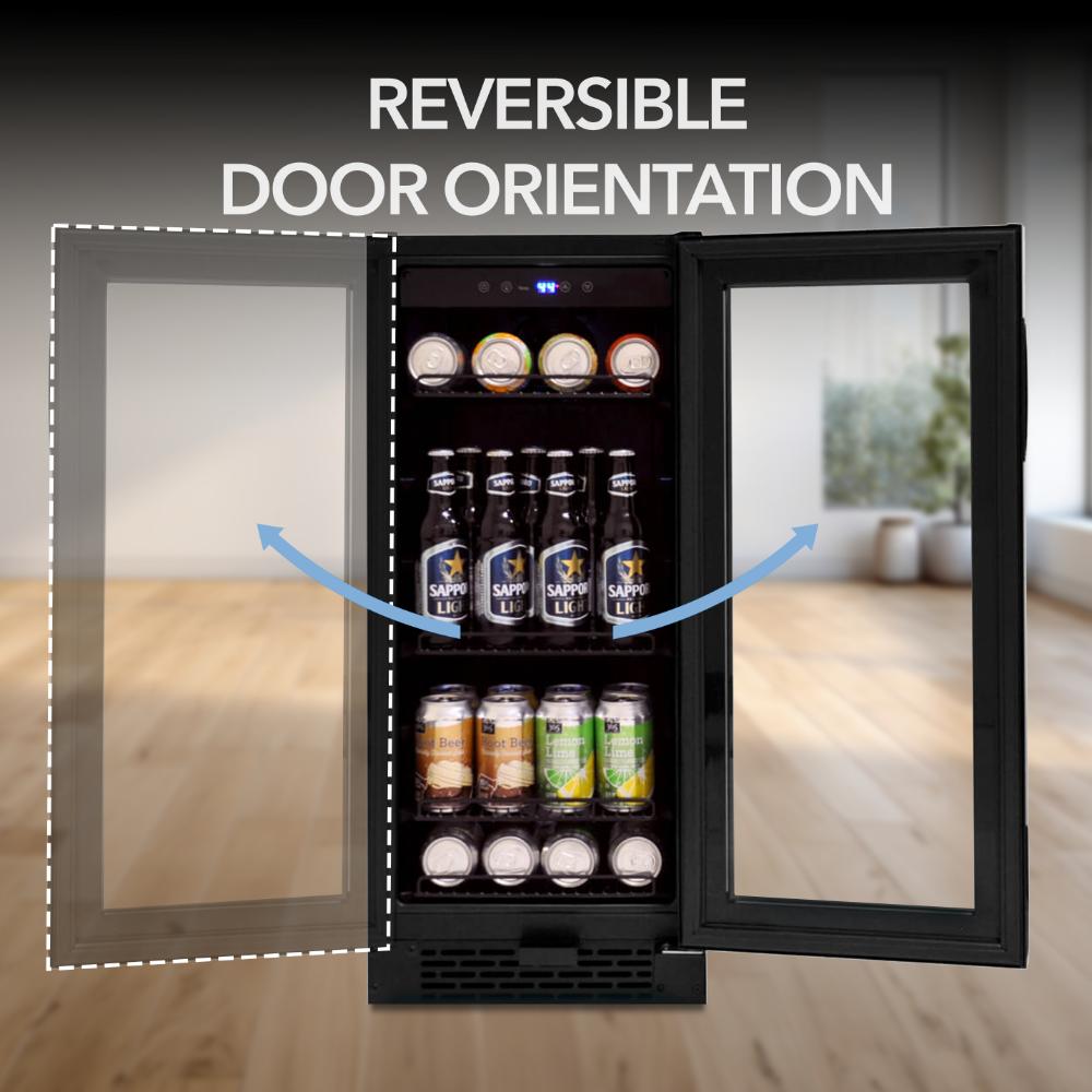 Whynter 15" Built-In /UnderCounter Beverage Refrigerator - 80 Can, Black Glass