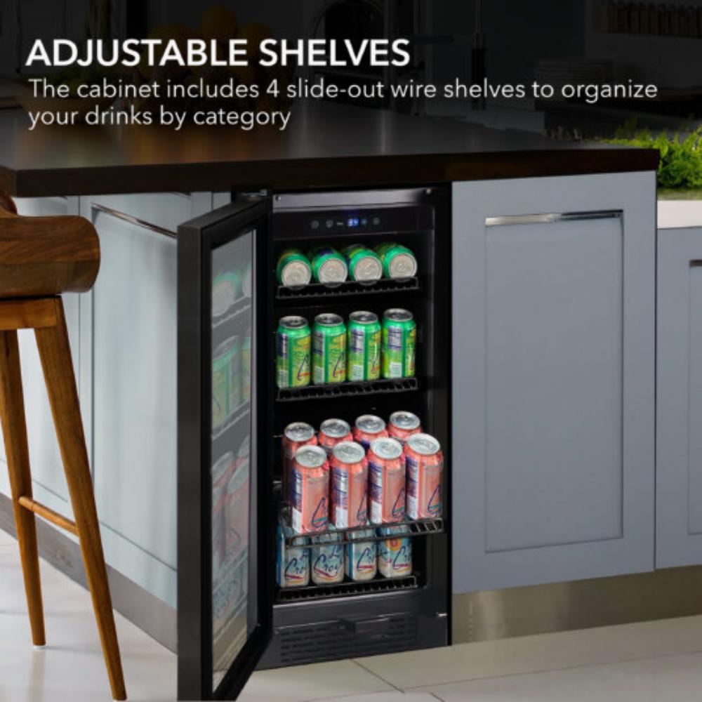 Whynter 15" Built-In /UnderCounter Beverage Refrigerator - 80 Can, Black Glass