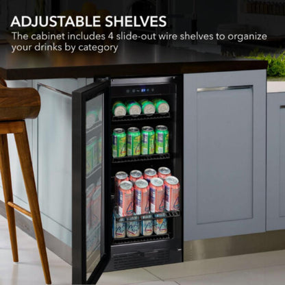 Whynter 15" Built-In /UnderCounter Beverage Refrigerator - 80 Can, Black Glass