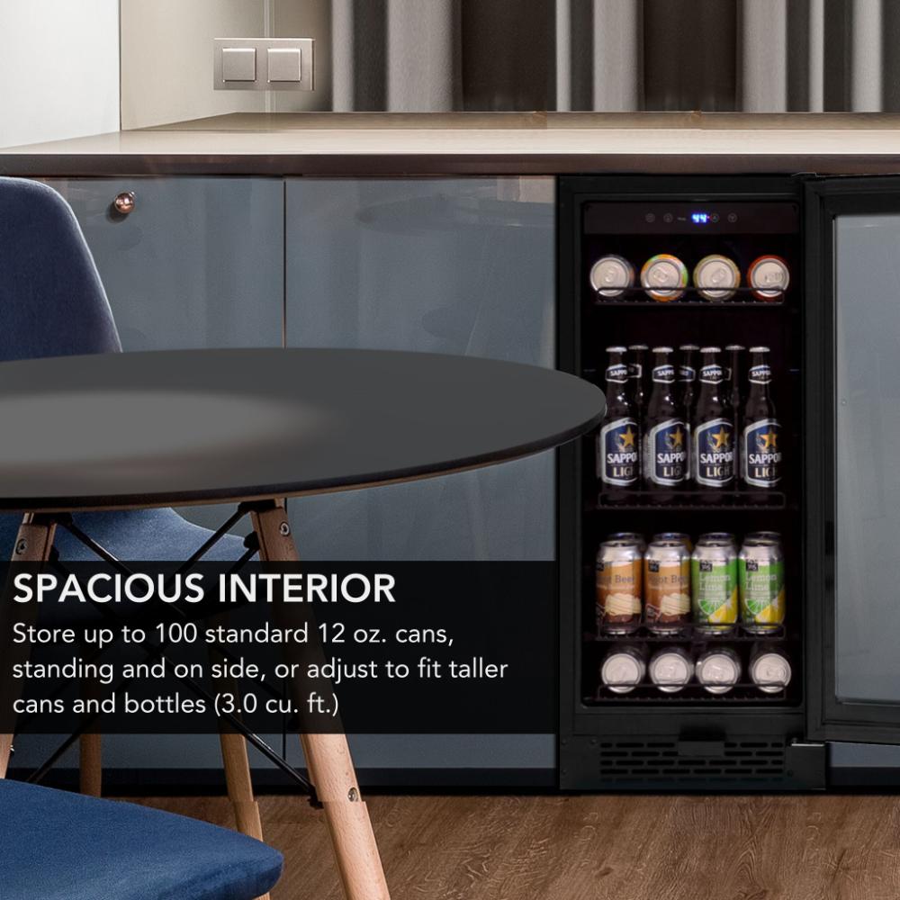 Whynter 15" Built-In /UnderCounter Beverage Refrigerator - 80 Can, Black Glass