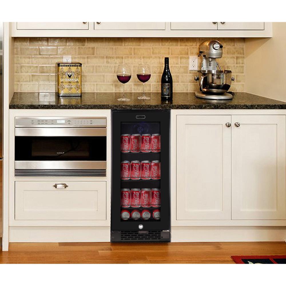 Whynter 15" Built-In /UnderCounter Beverage Refrigerator - 80 Can, Black Glass
