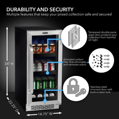 Whynter 15" Built-In/Undercounter Beverage Refrigerator - 112 Can, Stainless Steel