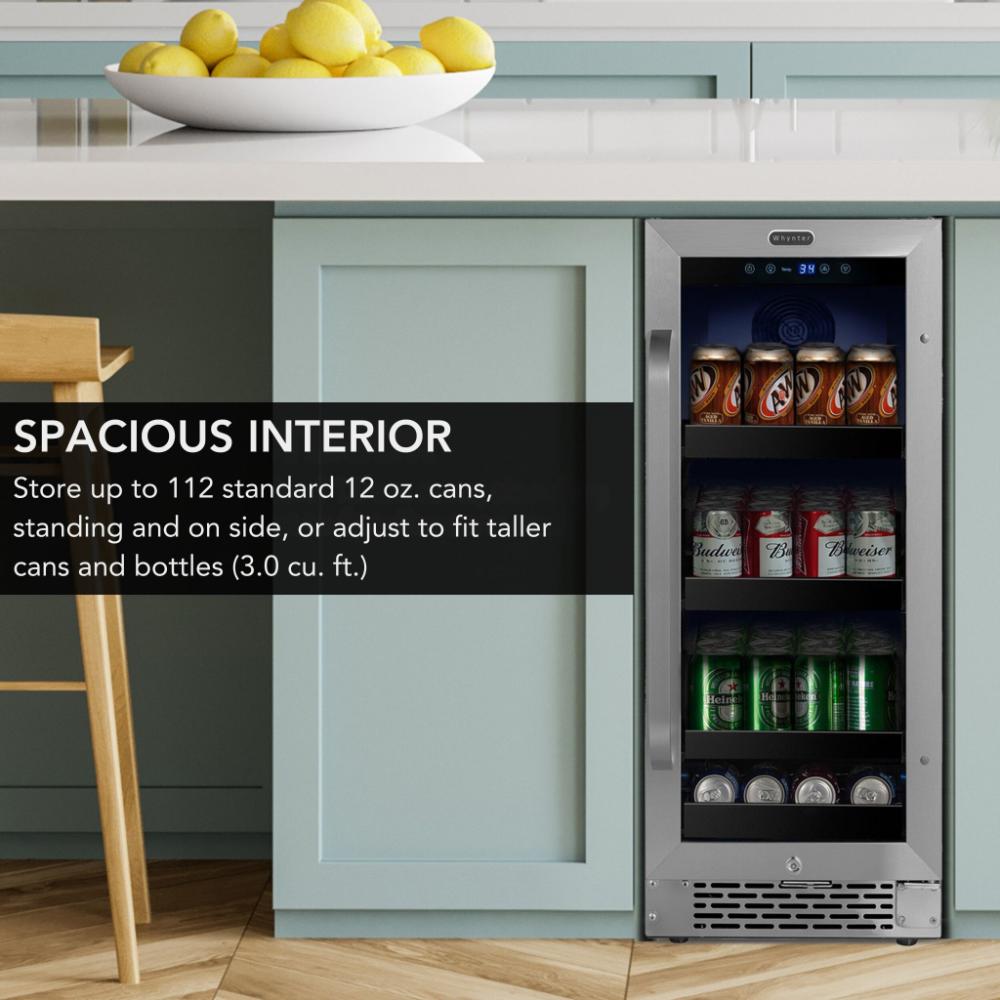 Whynter 15" Built-In/Undercounter Beverage Refrigerator - 112 Can, Stainless Steel