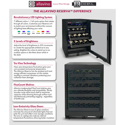 Allavino Reserva Series 50 Bottle Single Zone Built-In Luxury Wine Refrigerator - Black Stainless Steel Door, Right Hinge