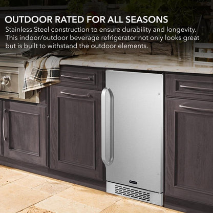 Whynter 15" Built-In/Undercounter Indoor/Outdoor Beverage Refrigerator -  80 Cans, Stainless Steel