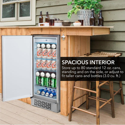 Whynter 15" Built-In/Undercounter Indoor/Outdoor Beverage Refrigerator -  80 Cans, Stainless Steel