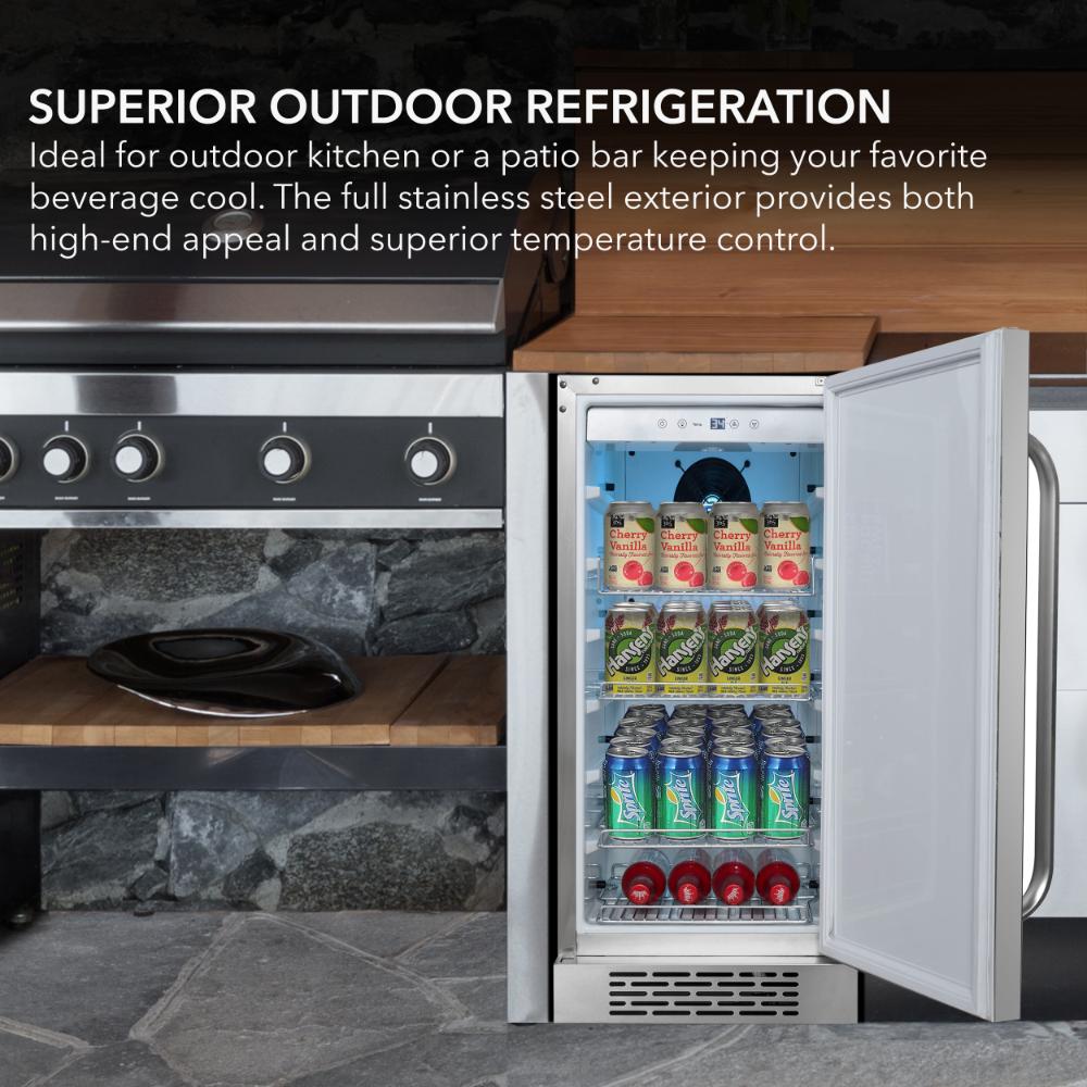 Whynter 15" Built-In/Undercounter Indoor/Outdoor Beverage Refrigerator -  80 Cans, Stainless Steel