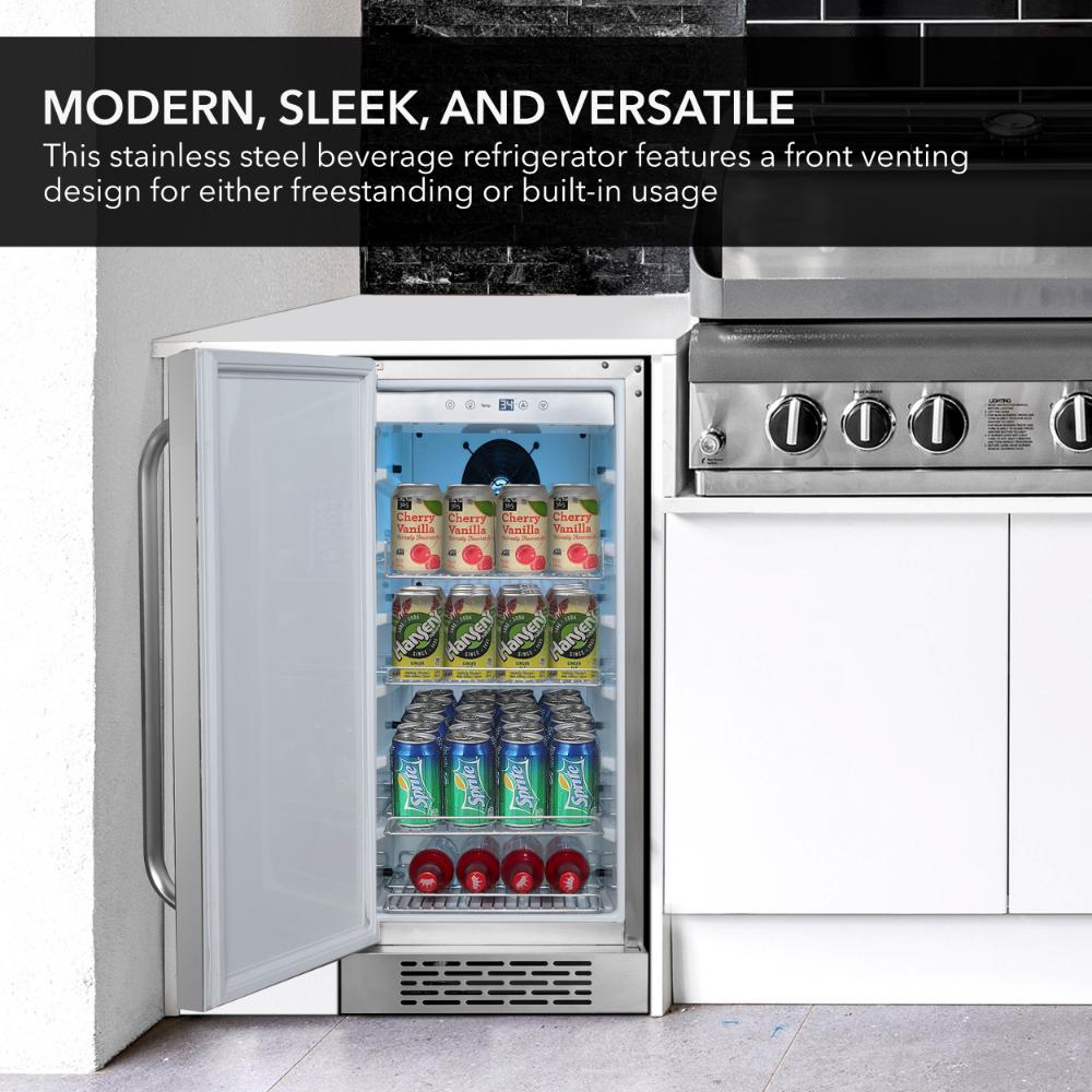 Whynter 15" Built-In/Undercounter Indoor/Outdoor Beverage Refrigerator -  80 Cans, Stainless Steel