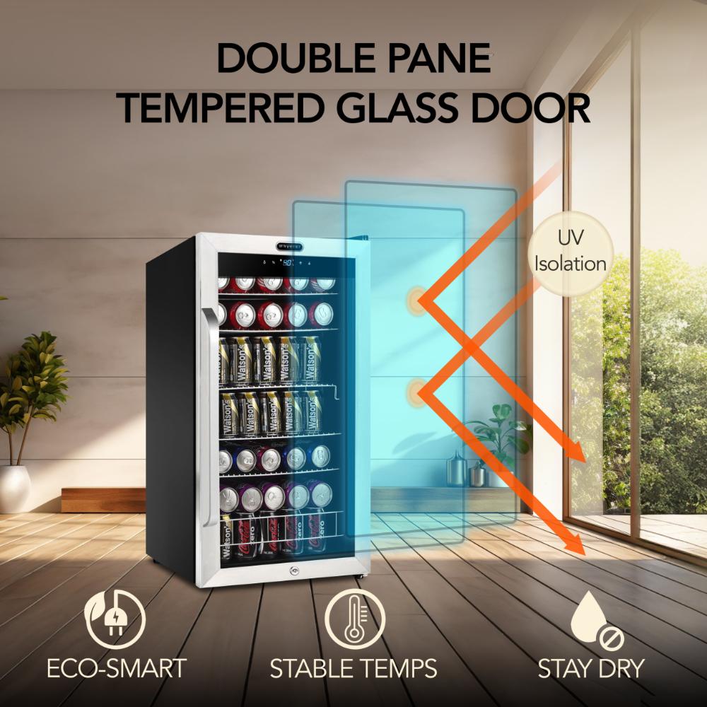 Whynter 19"  Freestanding Beverage Refrigerator- 136 Can, Stainless Steel, Right Hinge