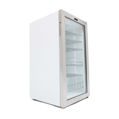 Freestanding beverage cooler with LED lighting and lock