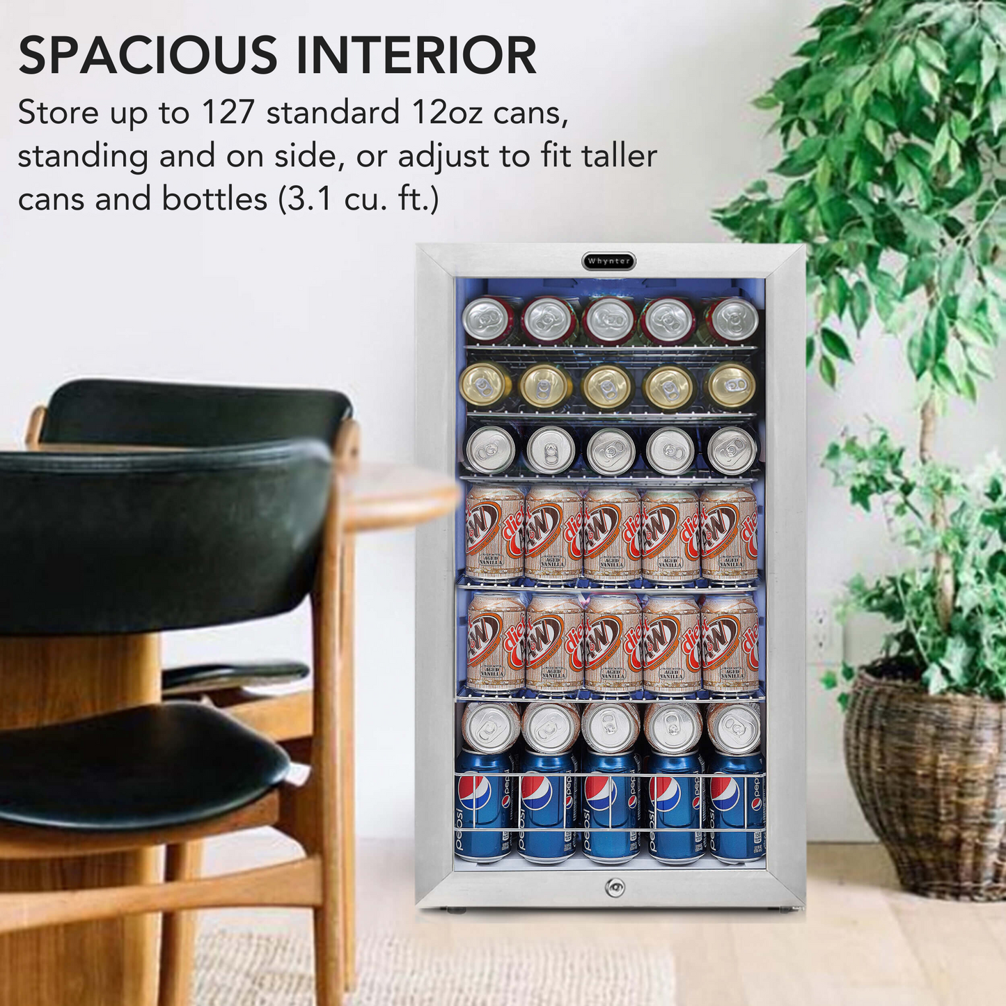 Whynter 17"  Freestanding Beverage Refrigerator - 120 Can, Stainless Steel