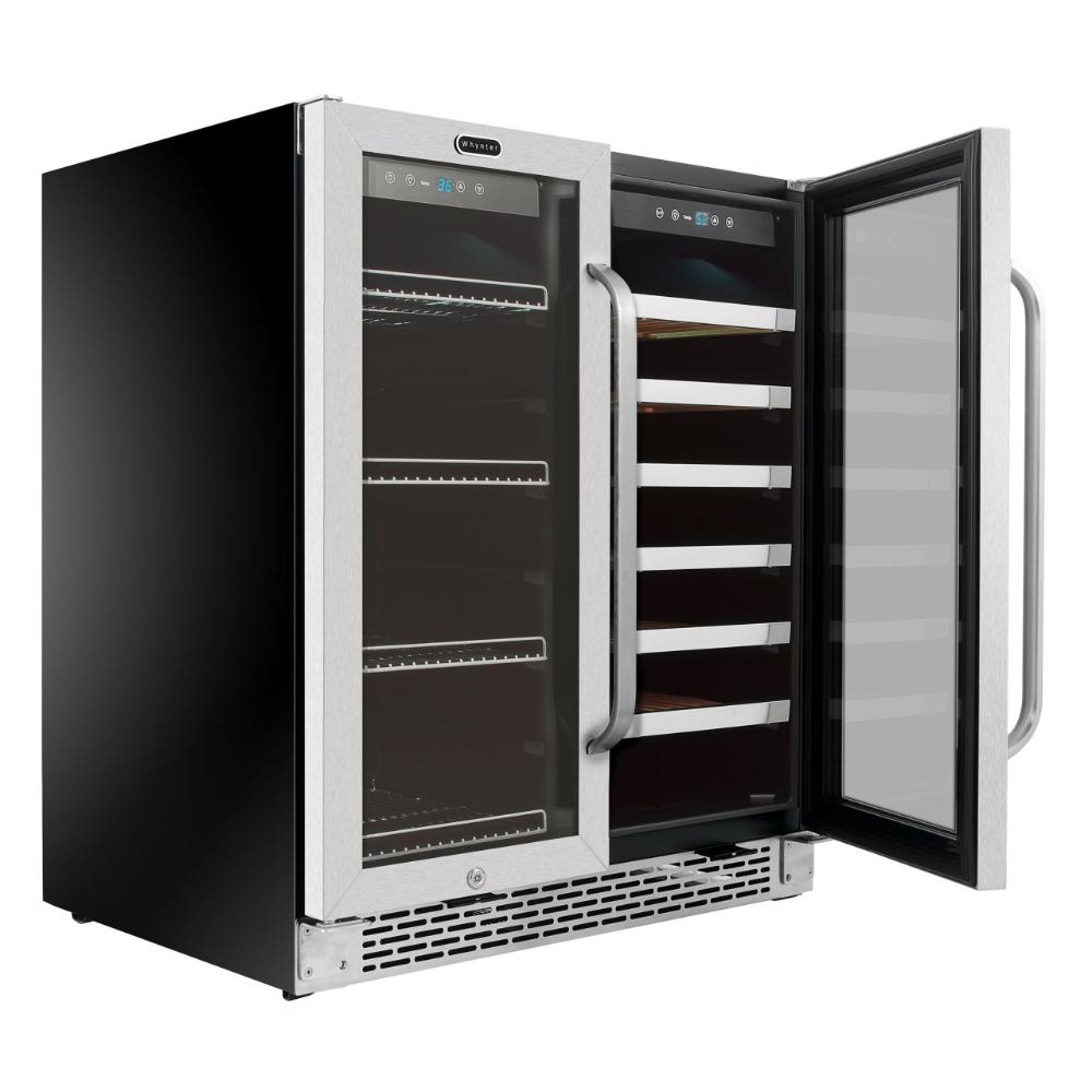 Stainless steel French door wine fridge for built-in or freestanding use