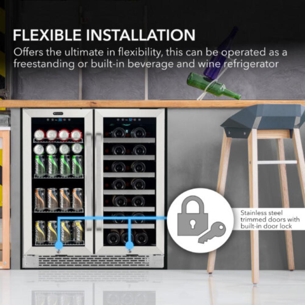 Whynter  30″ Built-In/Undercounter French Door Dual Zone Beverage Center - 33 Bottle & 112 Can Capacity