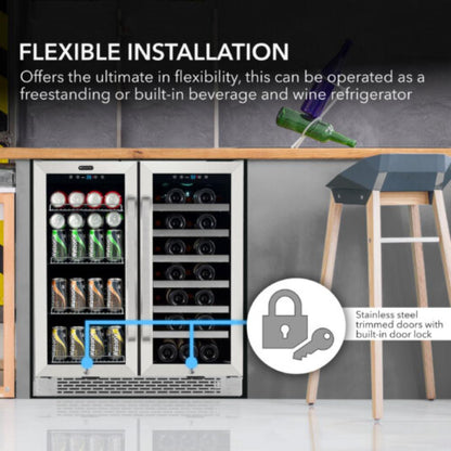 Whynter  30″ Built-In/Undercounter French Door Dual Zone Beverage Center - 33 Bottle & 112 Can Capacity