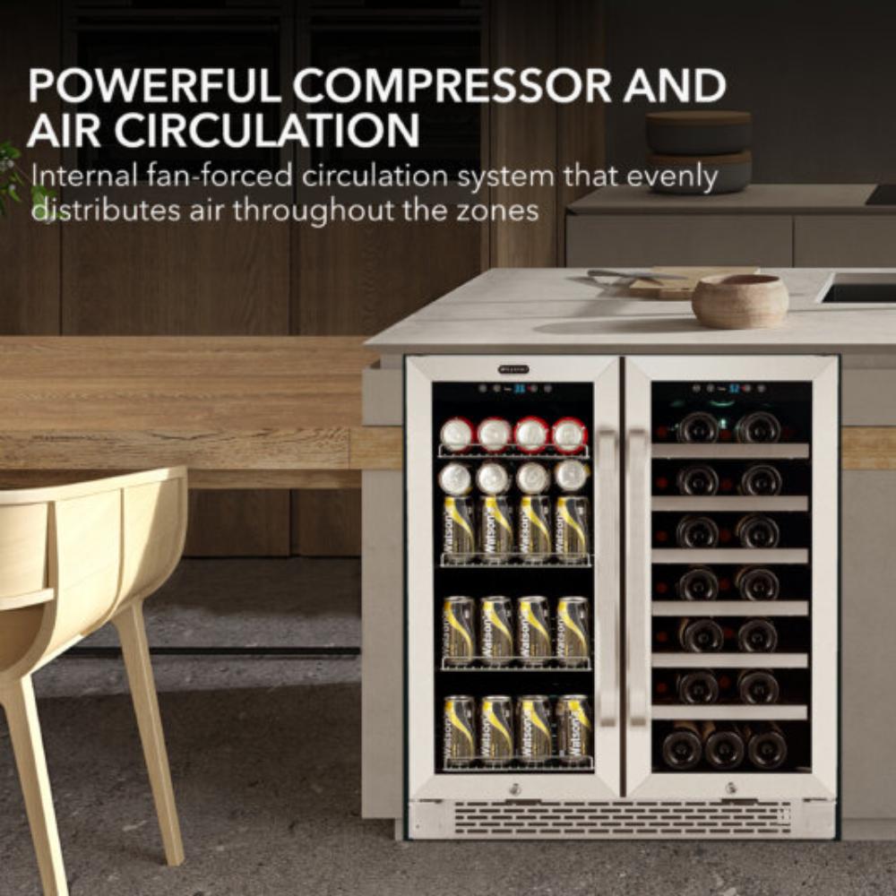 Whynter  30″ Built-In/Undercounter French Door Dual Zone Beverage Center - 33 Bottle & 112 Can Capacity