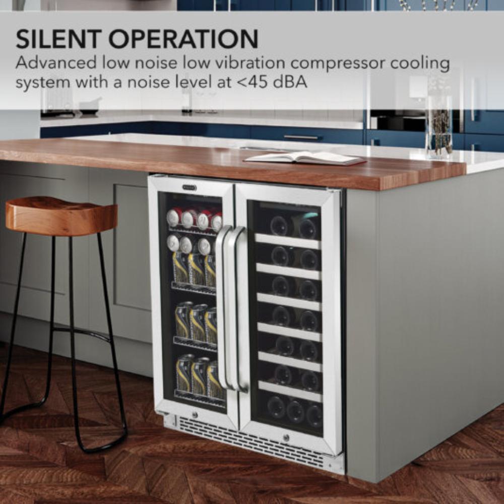 Whynter  30″ Built-In/Undercounter French Door Dual Zone Beverage Center - 33 Bottle & 112 Can Capacity
