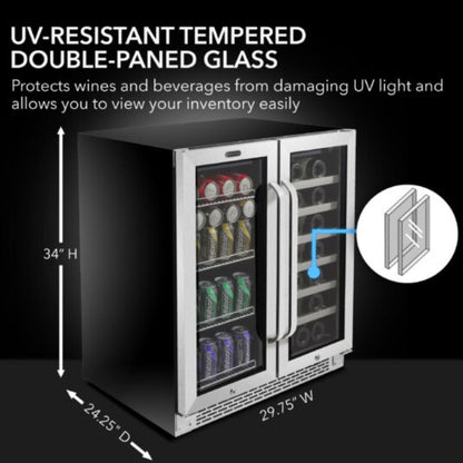 Whynter  30″ Built-In/Undercounter French Door Dual Zone Beverage Center - 33 Bottle & 112 Can Capacity