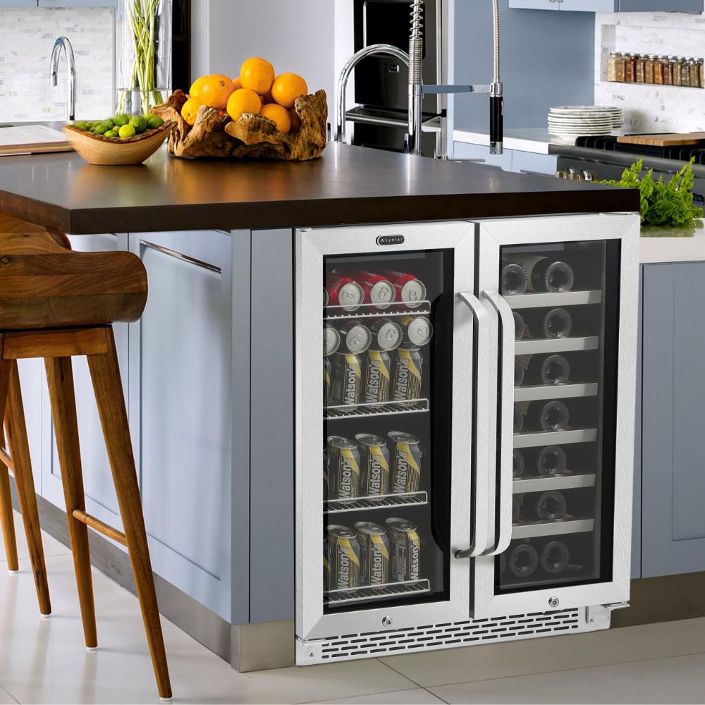 Whynter  30″ Built-In/Undercounter French Door Dual Zone Beverage Center - 33 Bottle & 112 Can Capacity