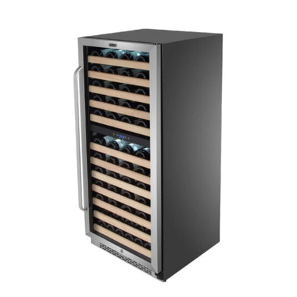 Freestanding 92-bottle wine cooler with glass door